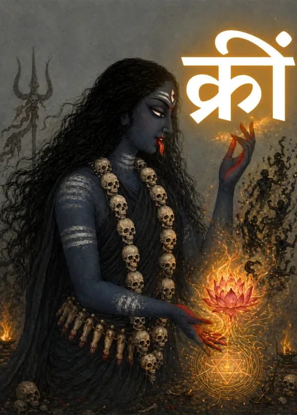Devi Kali is non different from the Kreem beeja, symbolizing the annihilation of ignorance and the creative force of the universe.